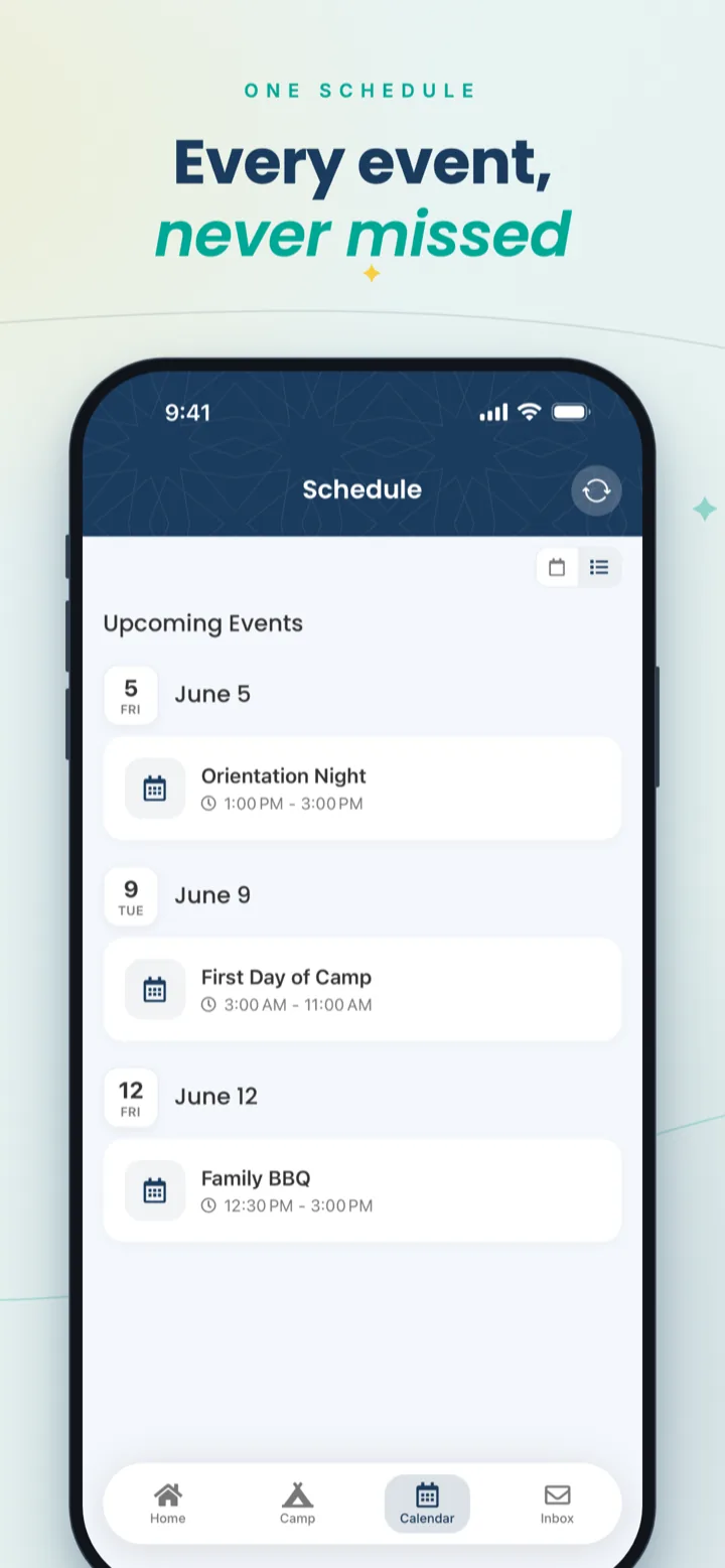 Upcoming camp events and calendar