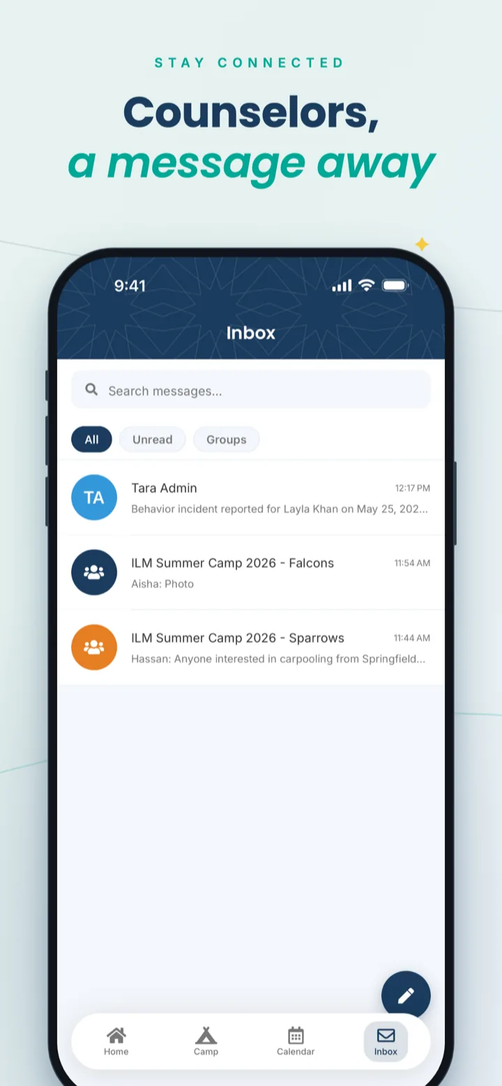Messaging inbox to reach counselors